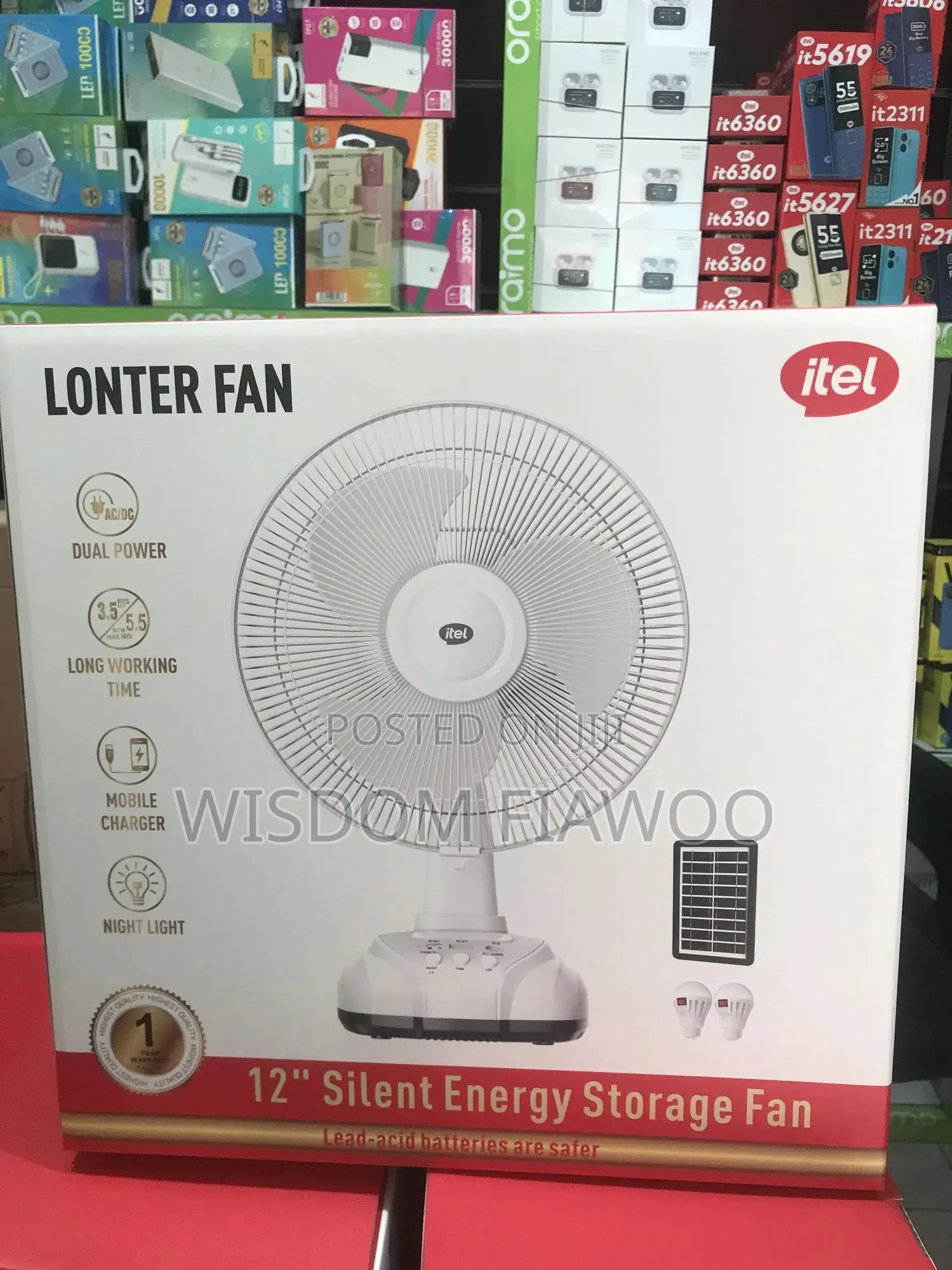 Itel Rechargeable Fan (12 Inches) With 2 Light