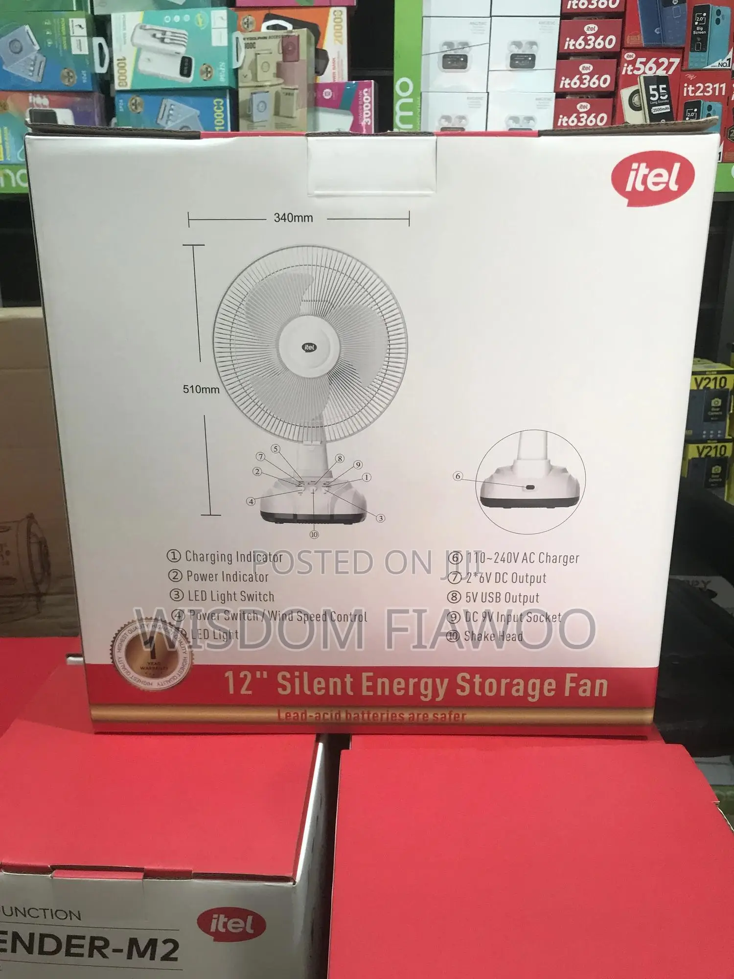 Itel Rechargeable Fan (12 Inches) With 2 Light