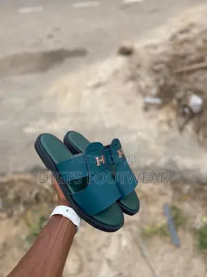 Green Leather Hermes Slippers