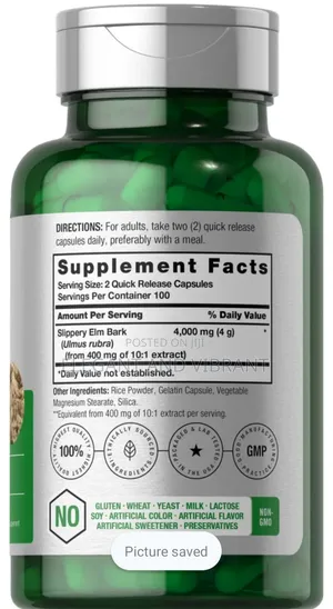 Slippery Elm Bark Capsules | 4000mg | 200 Count | Non-gmo |