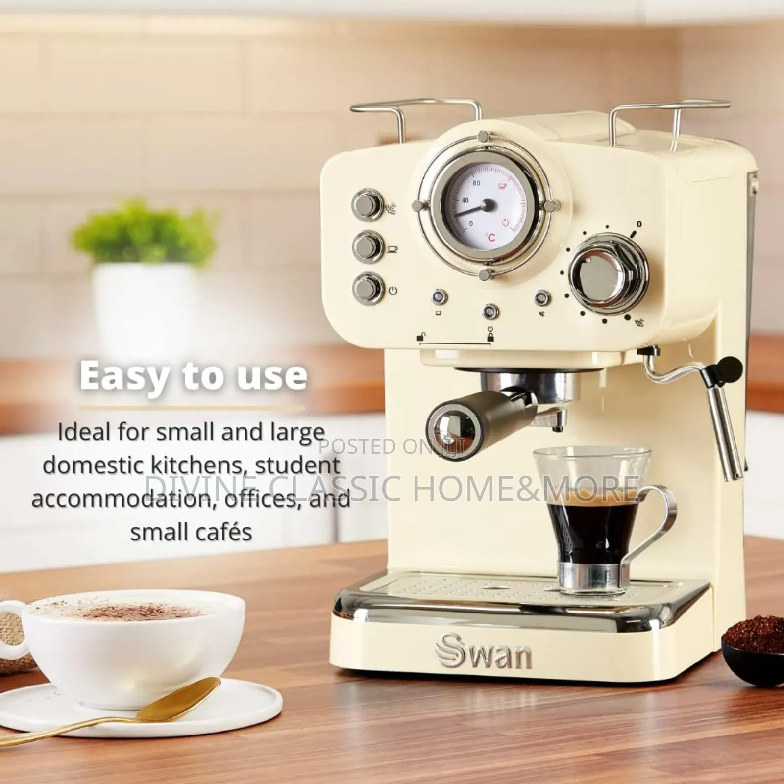 Swan Retro Espresso Coffee Machine With Milk Frother