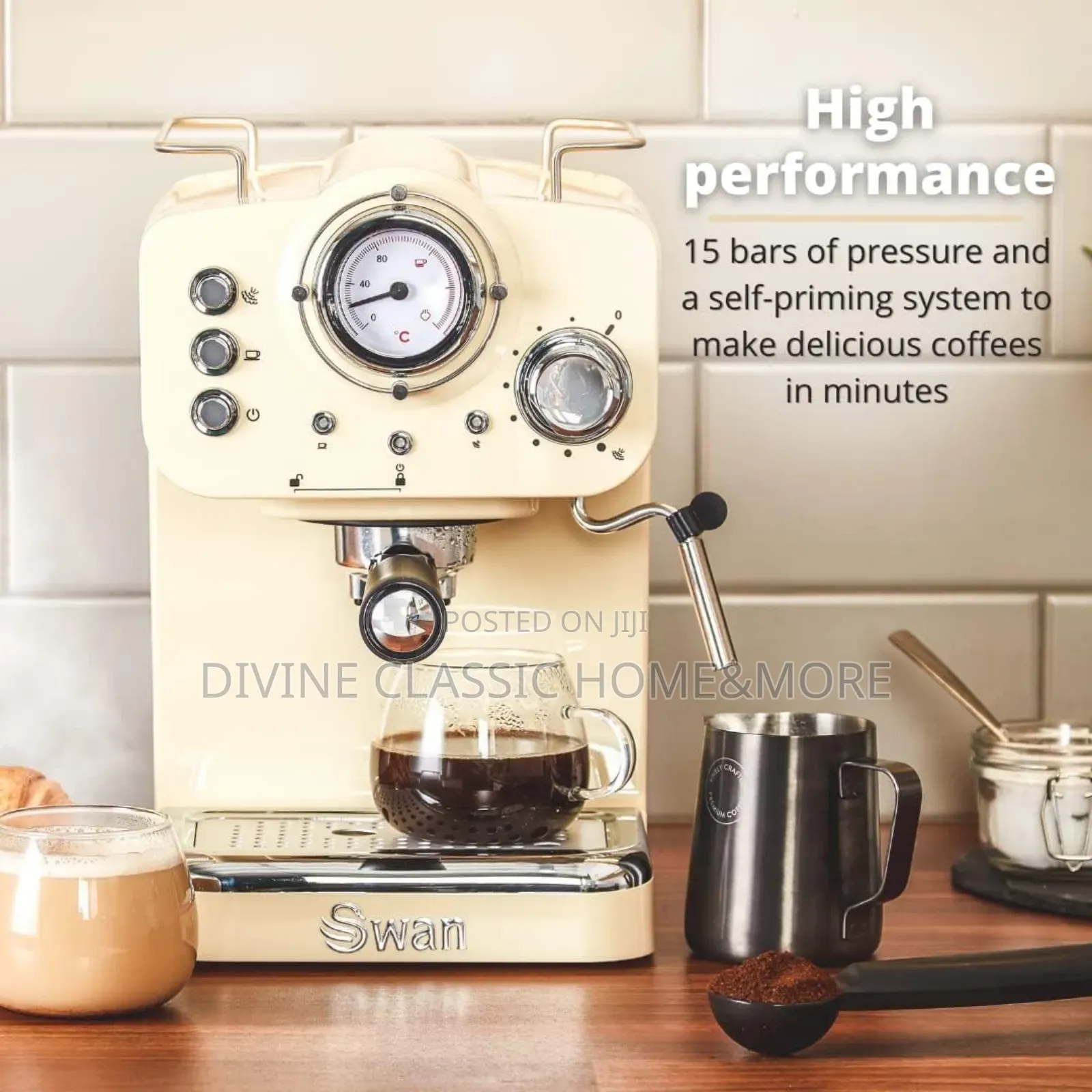 Swan Retro Espresso Coffee Machine With Milk Frother