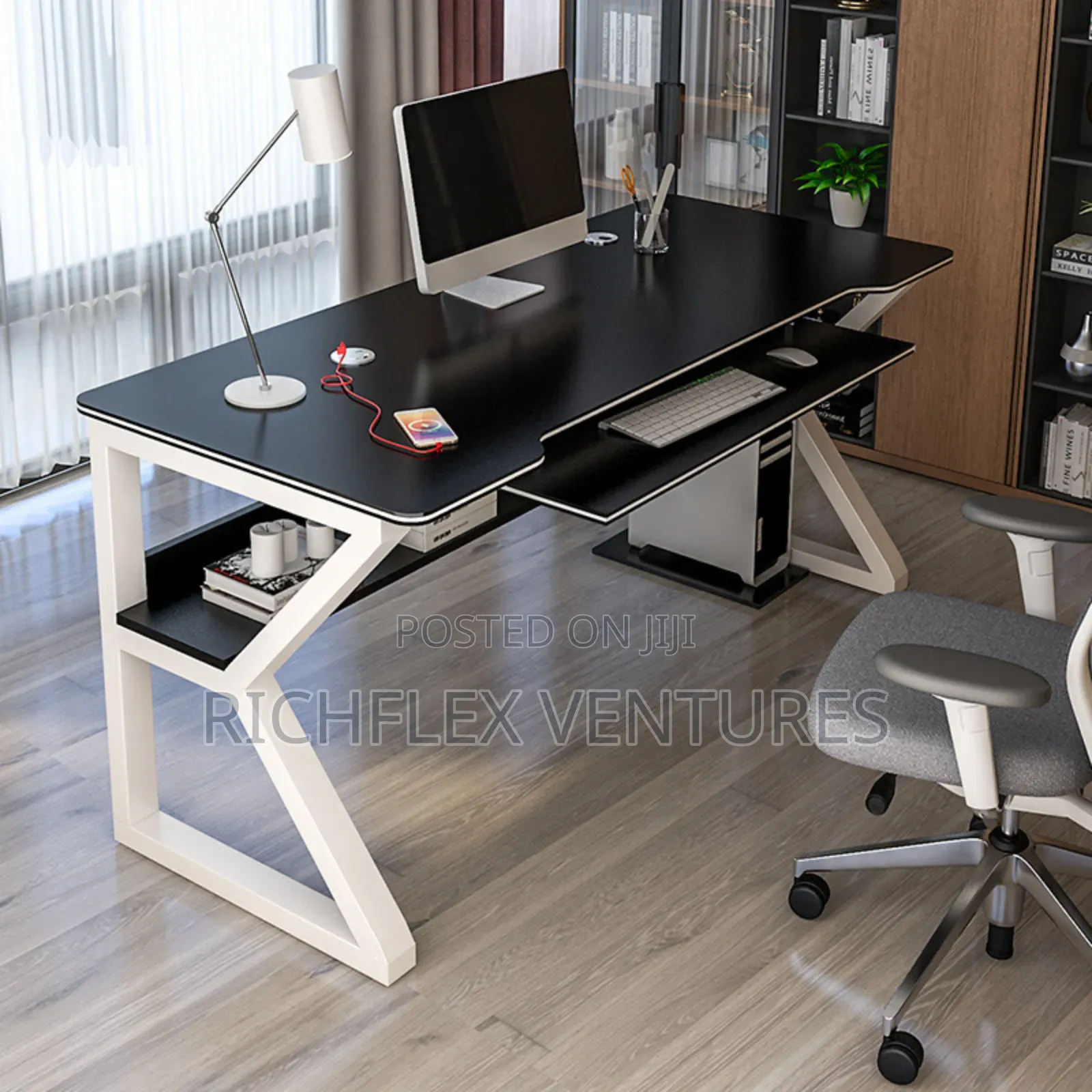 Gaming/Office/Studio Desk With Bookself + Keyboard Drawer