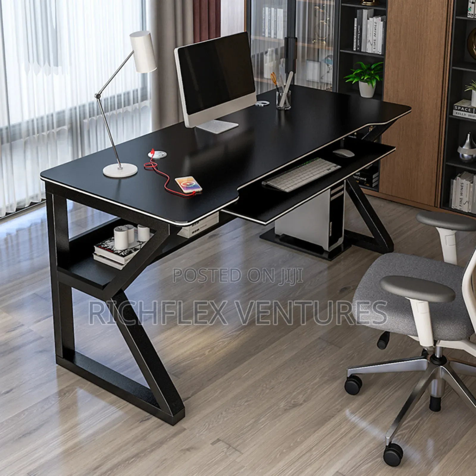 Gaming/Office/Studio Desk With Bookself + Keyboard Drawer