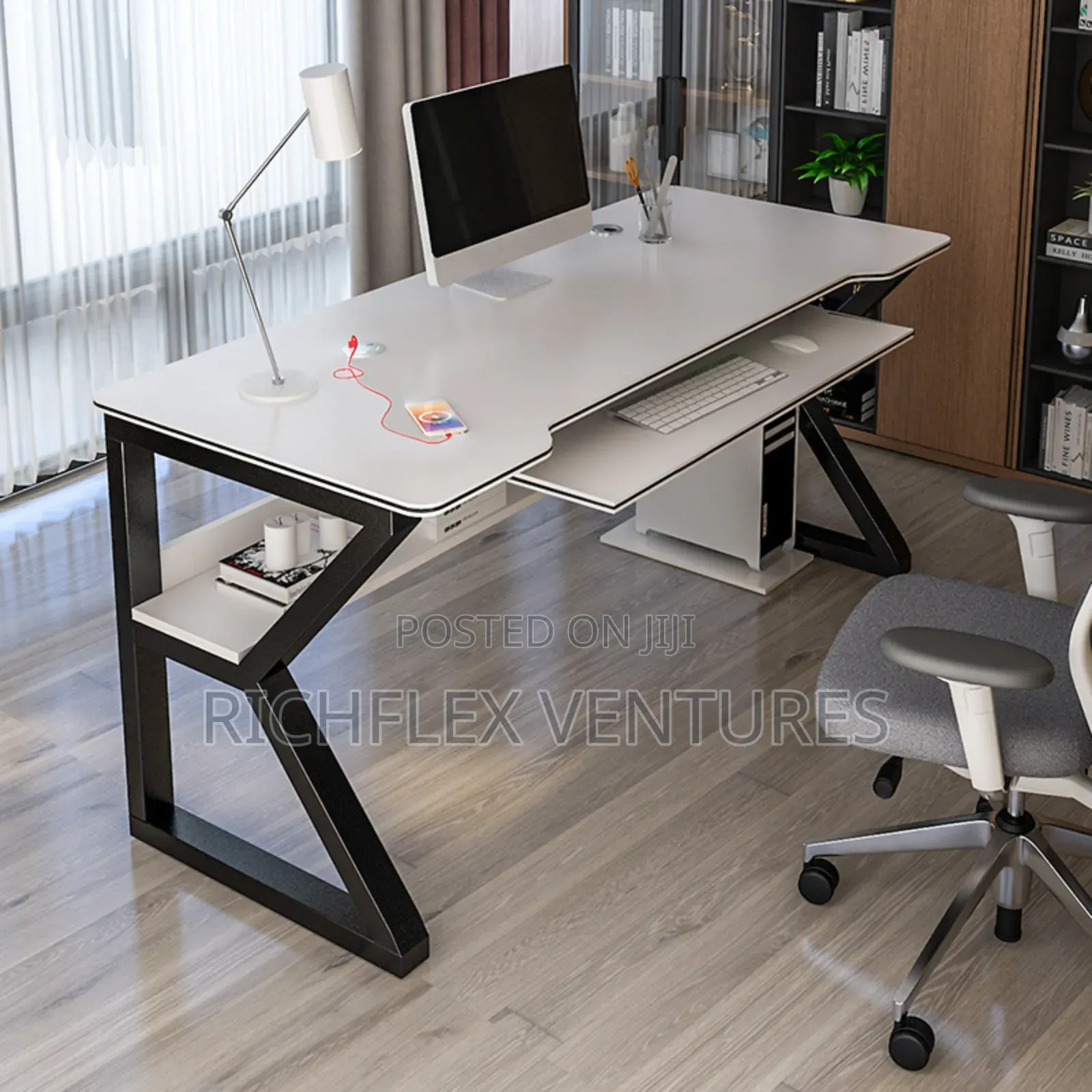 Gaming/Office/Studio Desk With Bookself + Keyboard Drawer