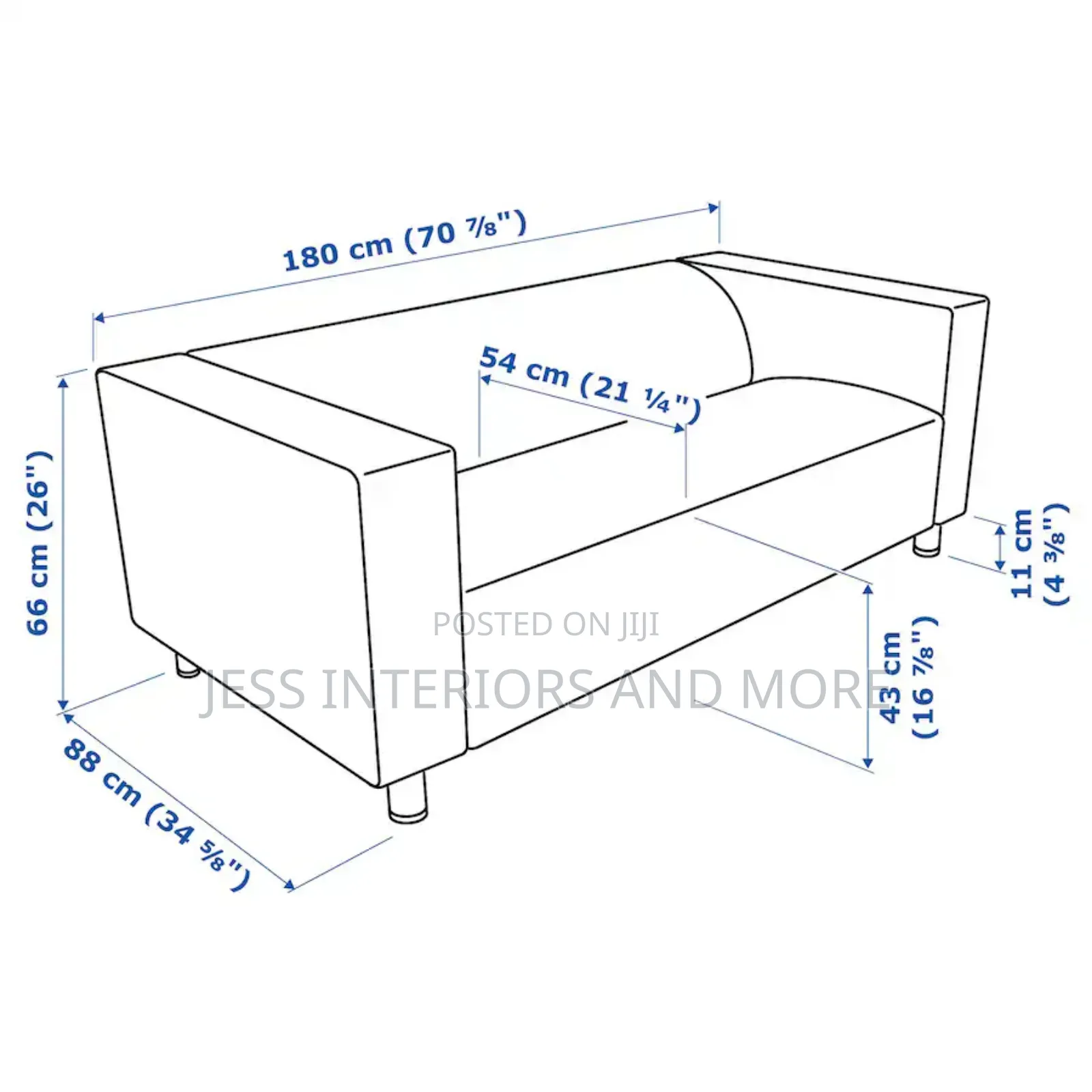 Sofa 3- Seater in Bold Blue