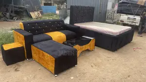Black and Gold Fabric 3 in Set Doable Bed With Mattress