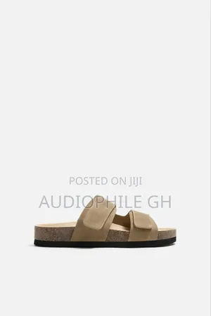 Zara Double Strap Leather Slippers Beige