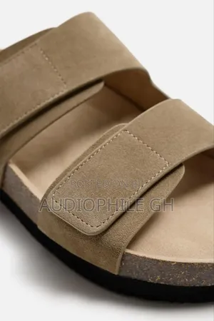 Zara Double Strap Leather Slippers Beige