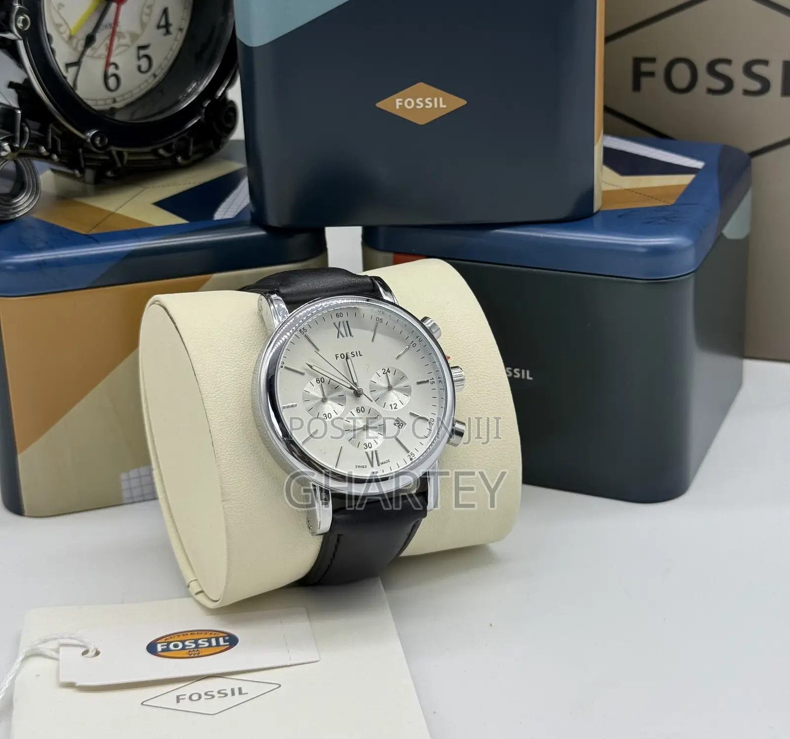 Classic Stainless Case Durable Leather Fossil Watch for Men