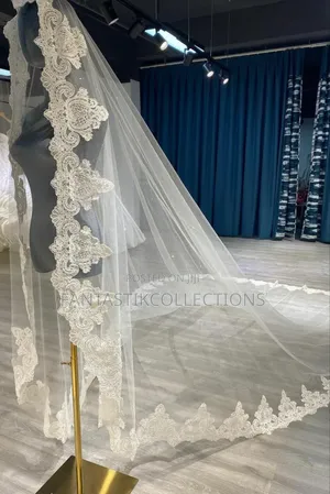 Elegant Long Luxury Cathedral Wedding Veil – Lace Edges