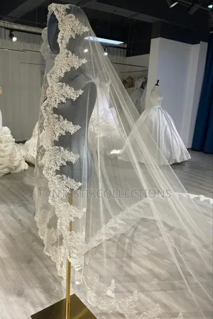 Elegant Long Luxury Cathedral Wedding Veil – Lace Edges