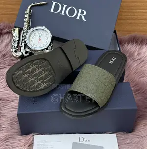 Dior Army Green Casual Leather Slippers || for Men