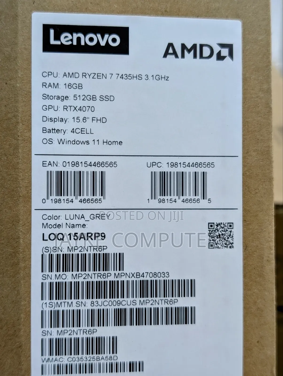 New Laptop Lenovo LOQ 15ARP9 16GB AMD Ryzen 7 SSD 512GB