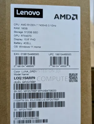 New Laptop Lenovo LOQ 15ARP9 16GB AMD Ryzen 7 SSD 512GB
