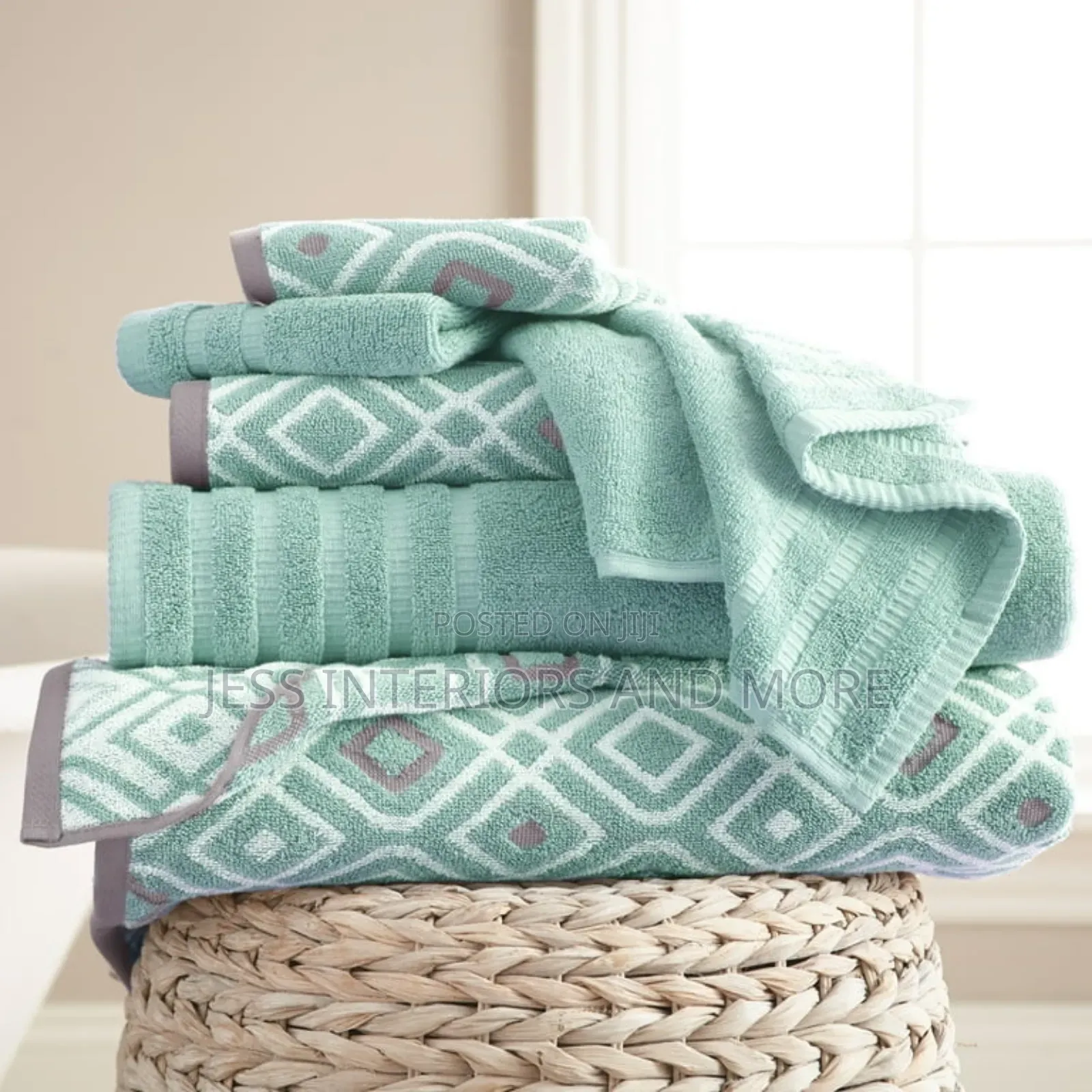 Oxford 6-Piece Cotton Bath Towel Set, Aqua