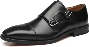Black Leather Double Buckle Shoe