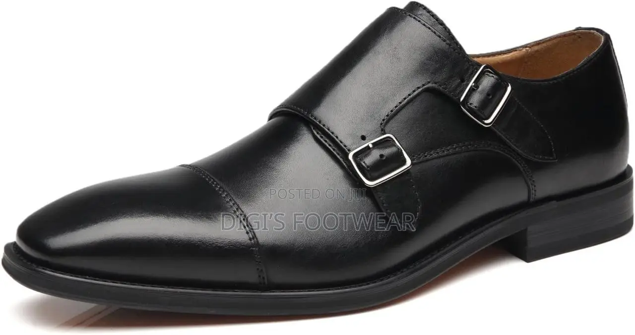 Black Leather Double Buckle Shoe
