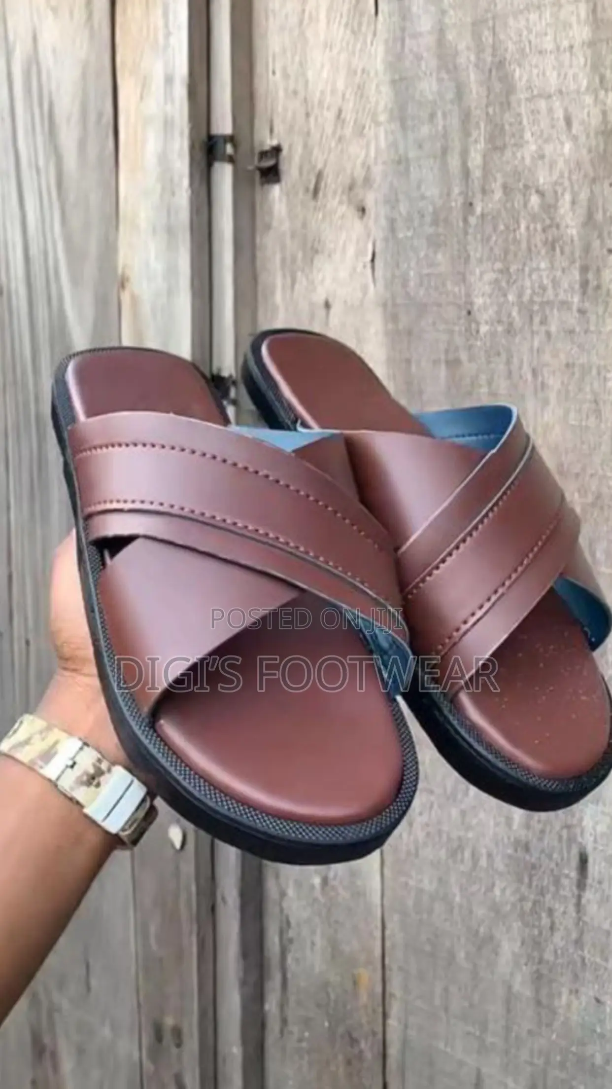 Brown Layered Leather Slippers