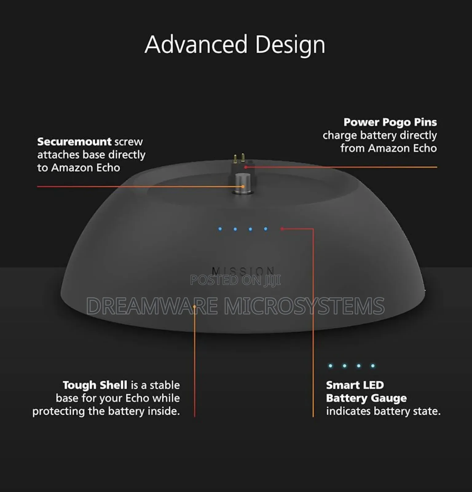 Battery Base in Black, for Echo (4th Generation).