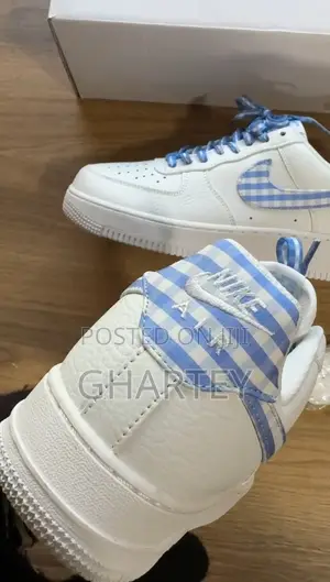 Airforce 1 All White With Blue and White Check Design