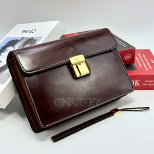 Mont Blanc Leather Hand Bag Push Lock Coffee