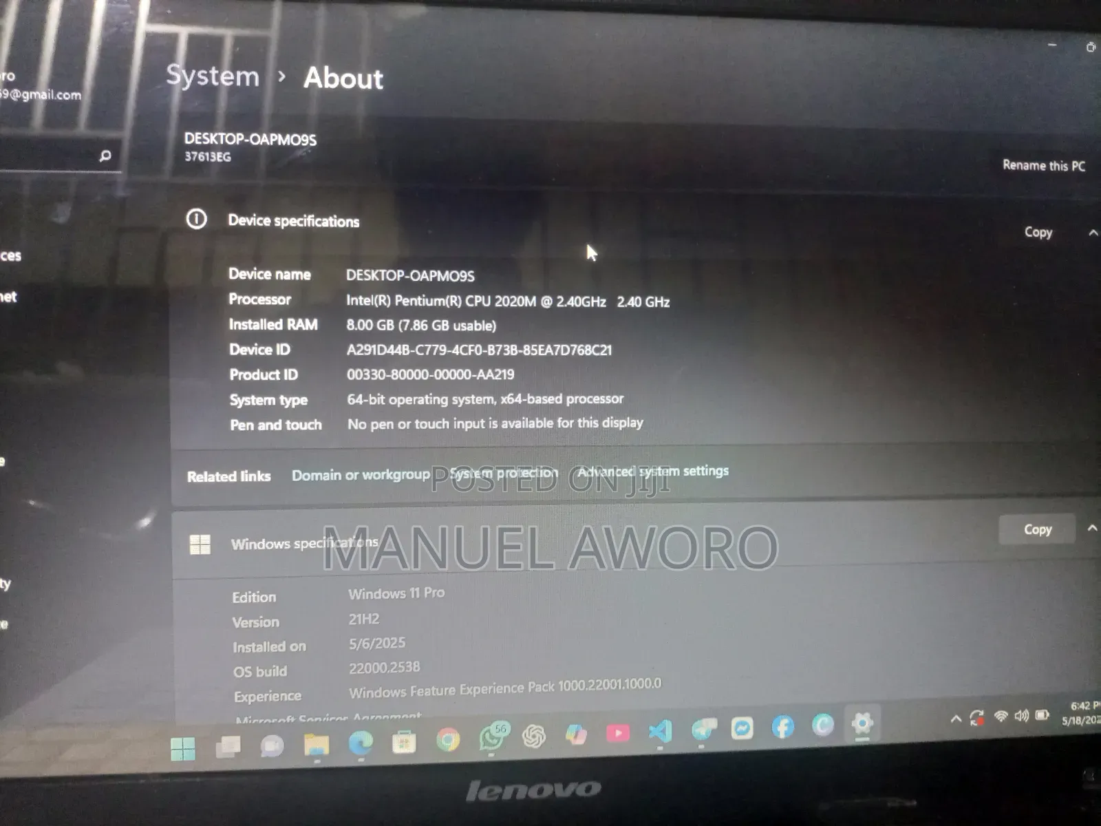 Laptop Lenovo B570 8GB Intel Pentium SSD 256GB