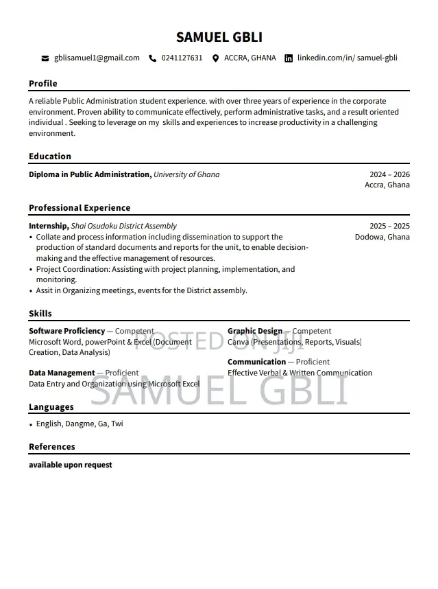 Administrative Assistant for Hire in Tema