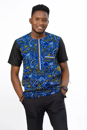 Men's Blue and Black African Print Shirt