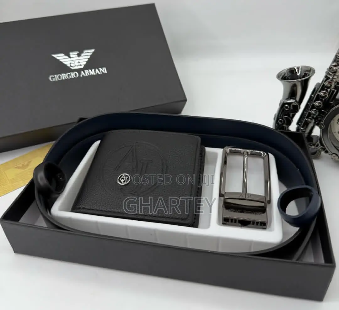 Giorgio Armani Leather Belt and Wallet Combo