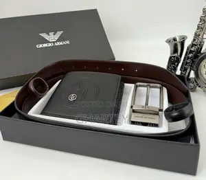 Giorgio Armani Leather Belt and Wallet Combo