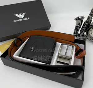 Giorgio Armani Leather Belt and Wallet Combo
