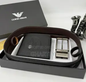 Giorgio Armani Leather Belt and Wallet Combo
