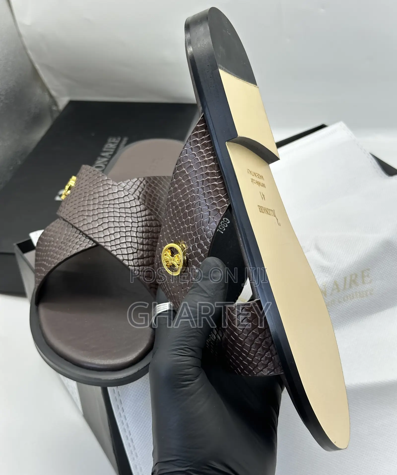 Billionaire Men’S Leather Casual Slippers in Coffee Color