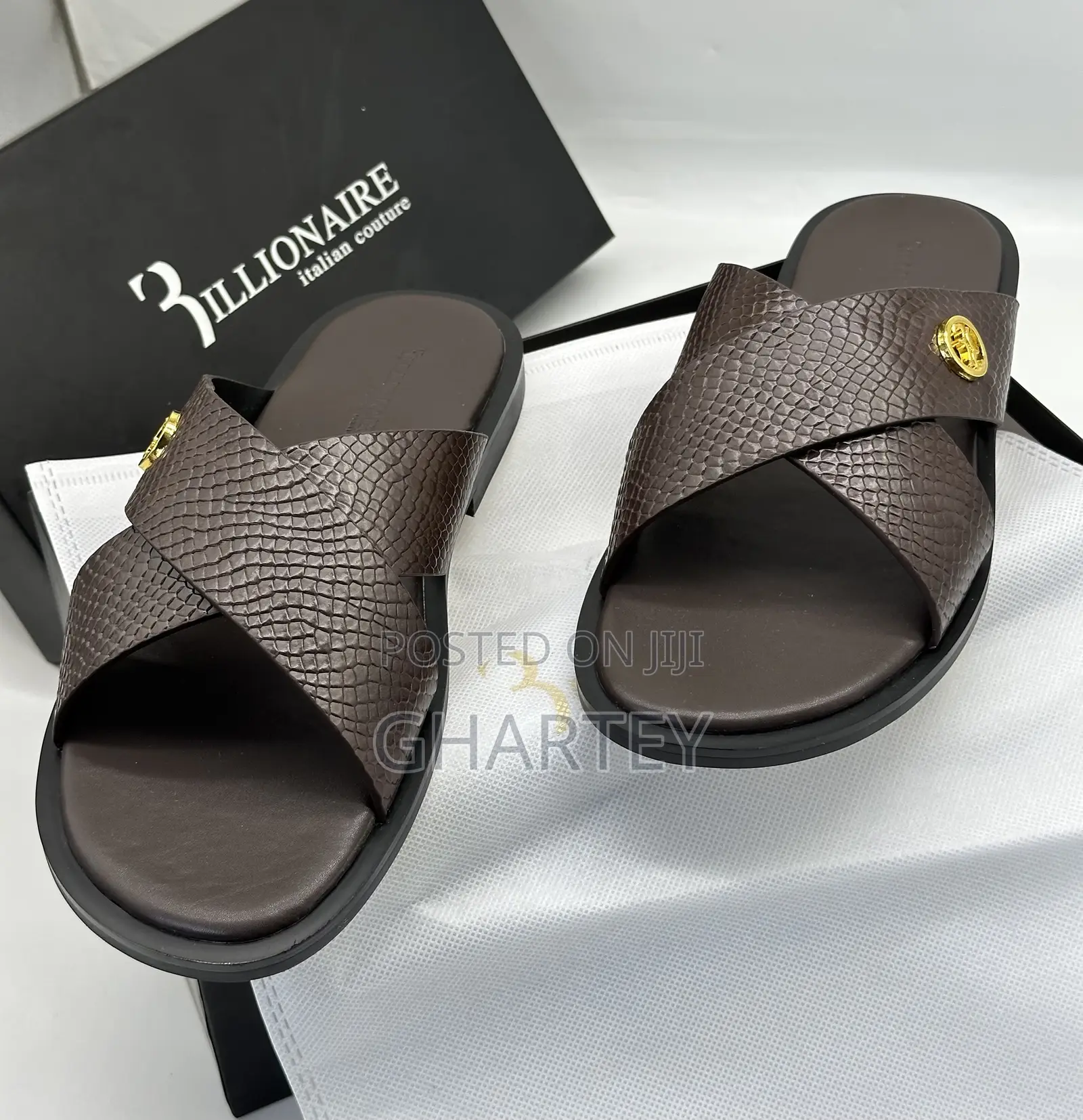 Billionaire Men’S Leather Casual Slippers in Coffee Color