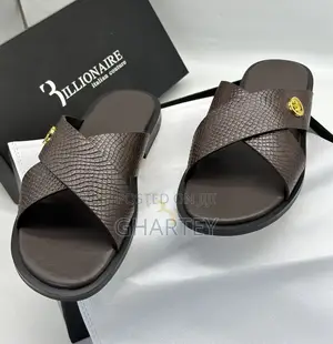 Billionaire Men’S Leather Casual Slippers in Coffee Color