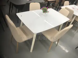 Glass Top Dining Table With 4 Seater(Material Chairs)