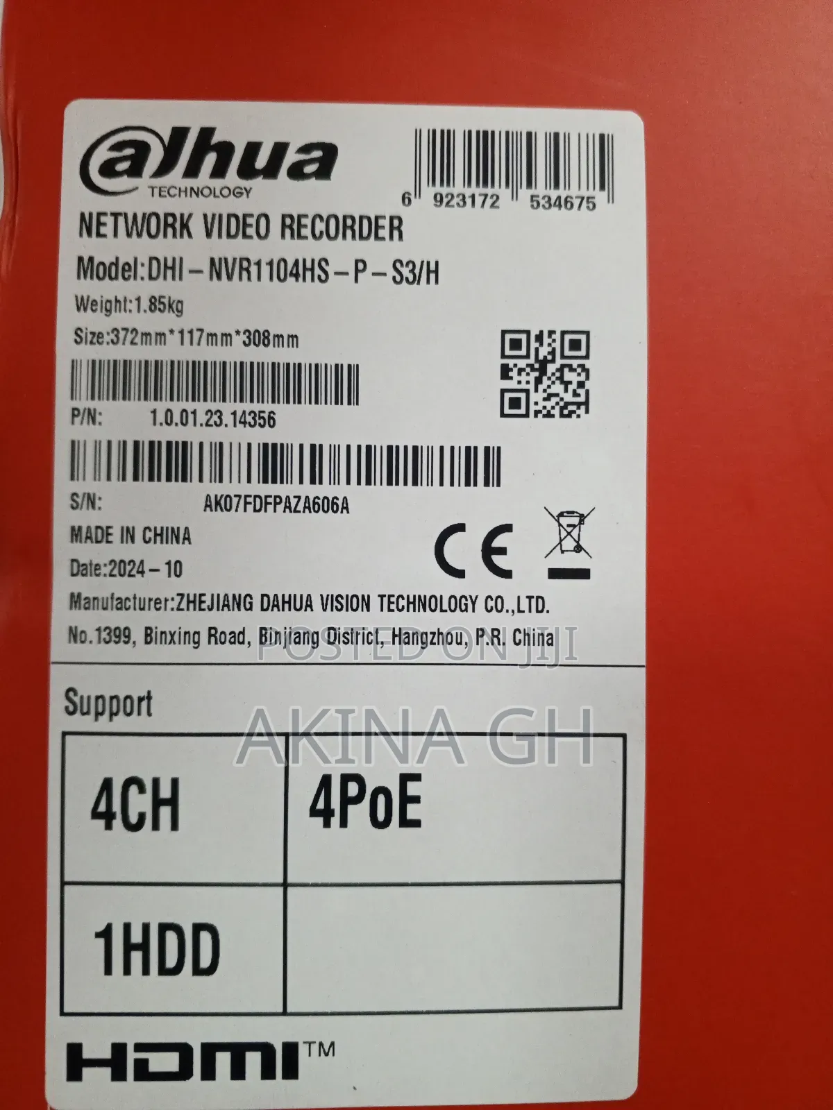 Dahua 4ch Poe NVR Dhi-Nvr1104hs-P-S3/H