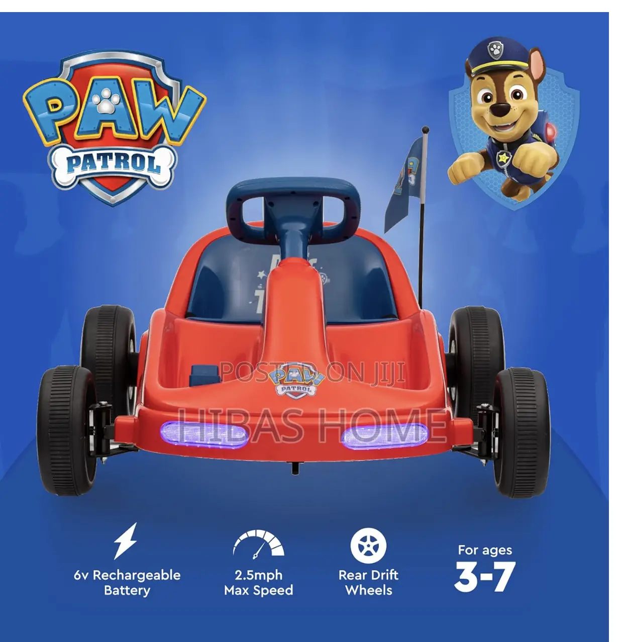 Paw Patrol Chase Go Kart, Lights,Mp3 Jack,Remote Control