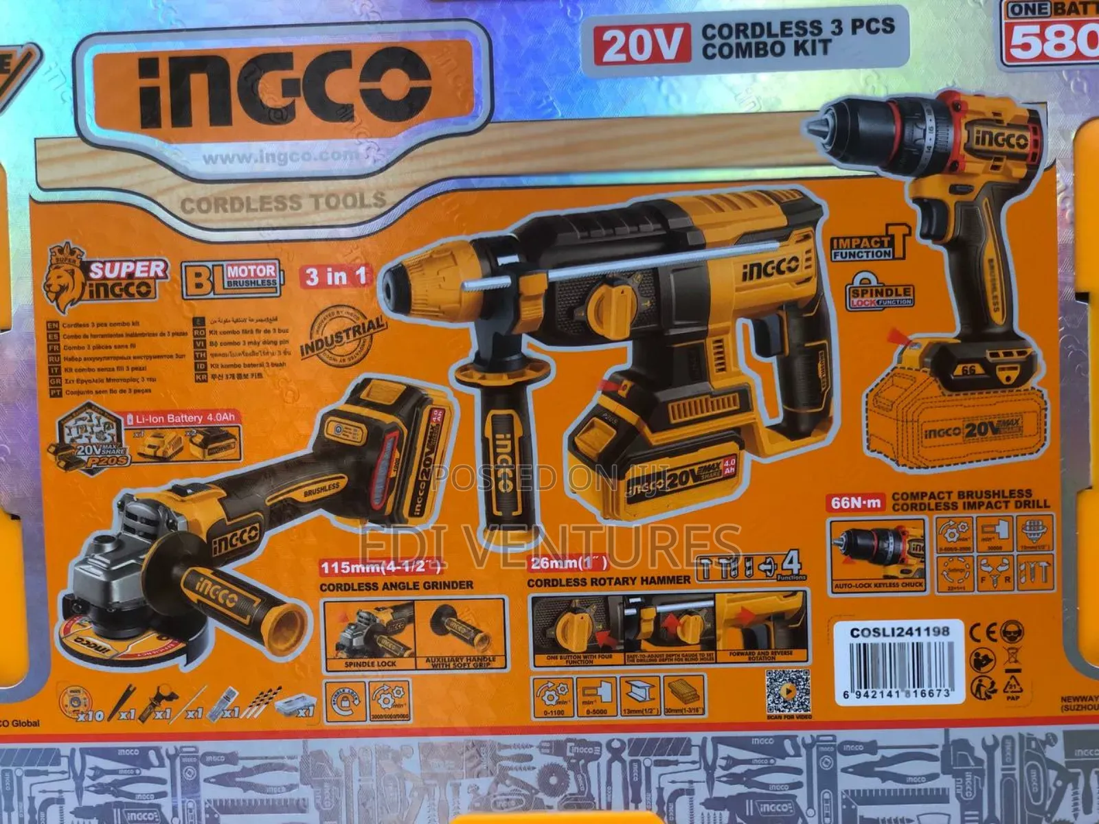 Ingco Cordless 3 Pieces Combo Kit