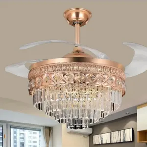 Modern Retractable Crystal Ceiling Fanlight + Remote