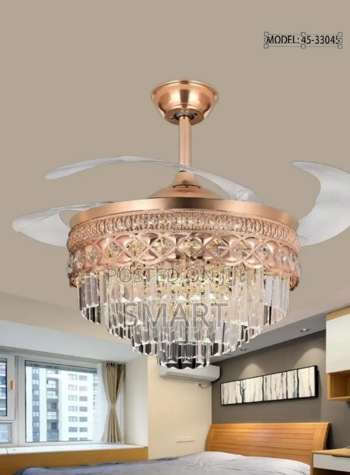 Modern Retractable Crystal Ceiling Fanlight + Remote