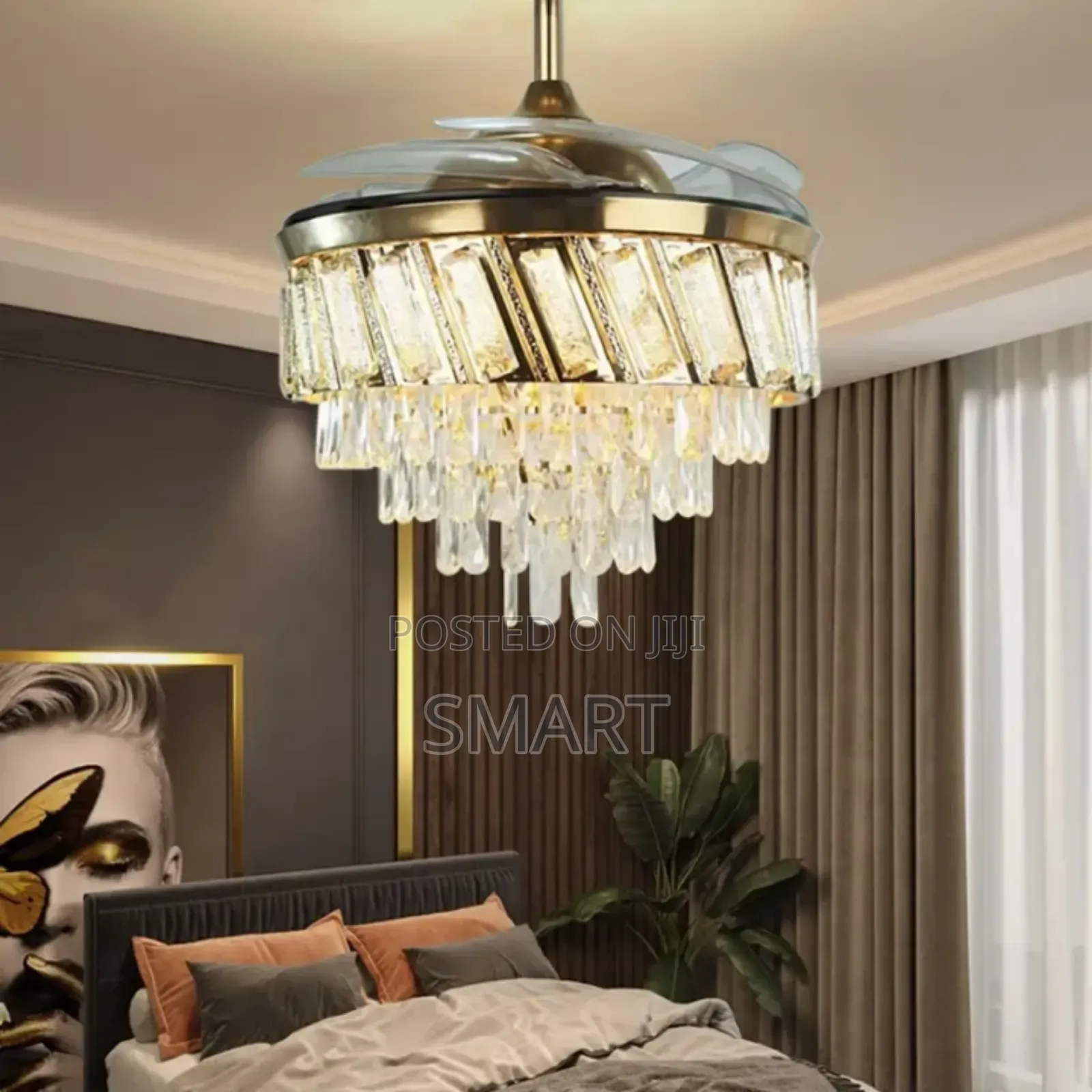 Modern Retractable Crystal Chandelier Ceiling Fanlight