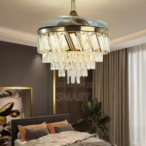 Modern Retractable Crystal Chandelier Ceiling Fanlight