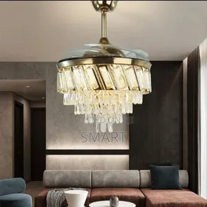 Modern Retractable Crystal Chandelier Ceiling Fanlight