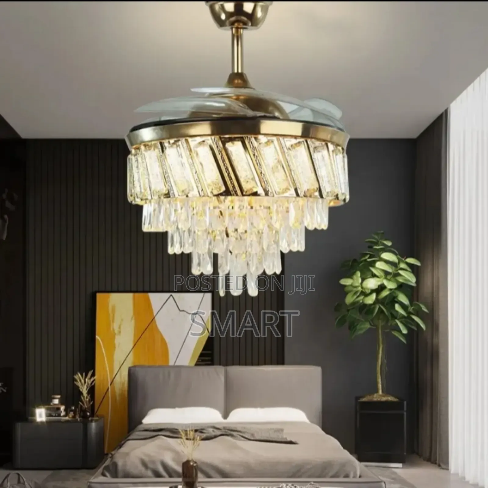 Modern Retractable Crystal Chandelier Ceiling Fanlight