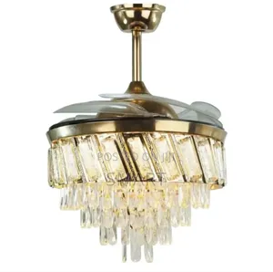 Modern Retractable Crystal Chandelier Ceiling Fanlight