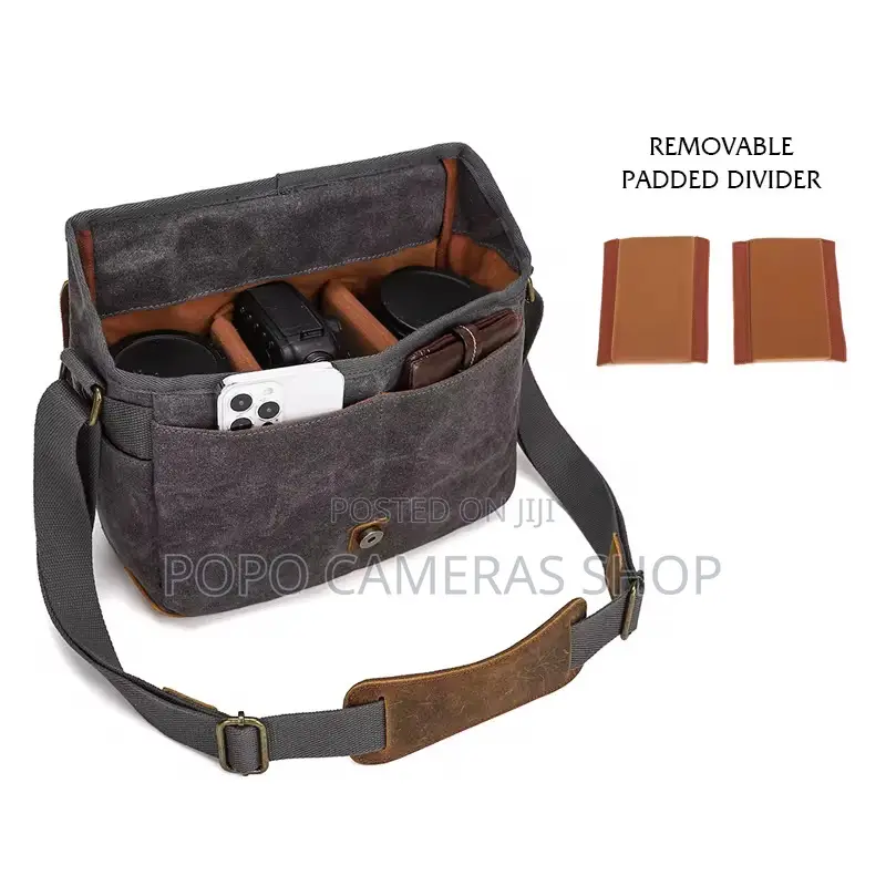 Xk986 Leather and Canvas Camera Side Bag