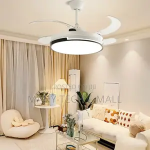 Black and White Remote Control Ceiling Fan With Light.