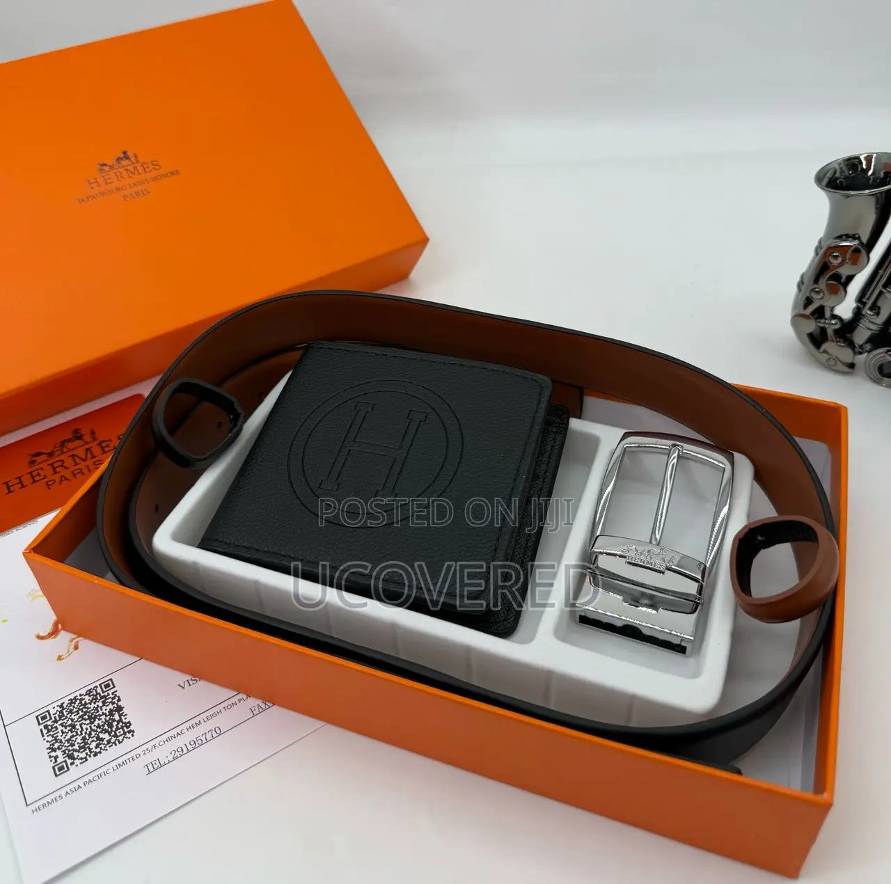 Hermes Men’S Bifold Flip Id Wallet + Belt